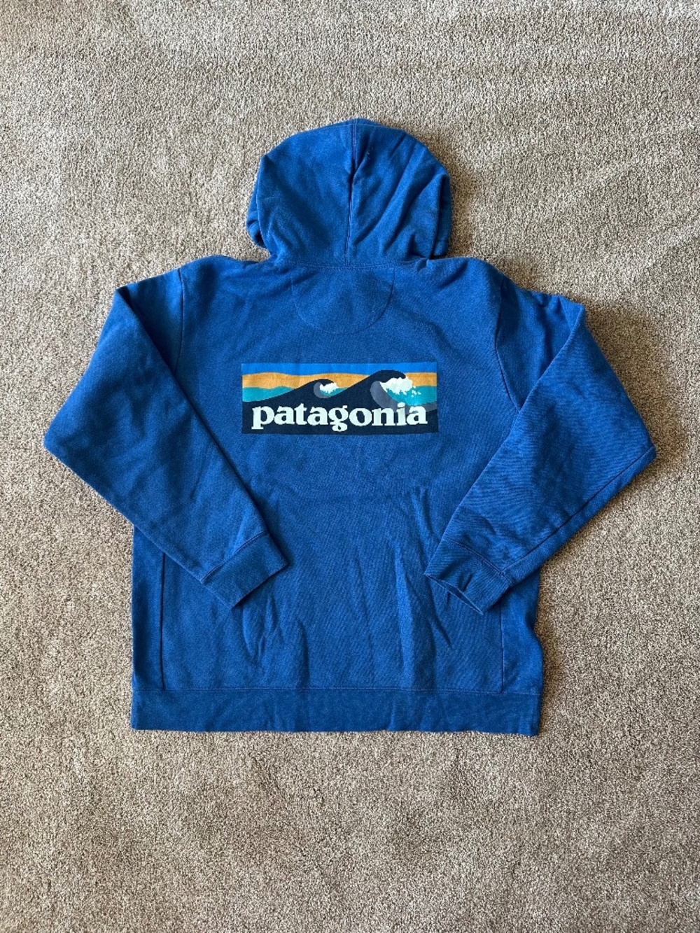 Patagonia Boardshort Logo Uprisal Hoodie Blue Wave Pullover Mens XL Womens XXL